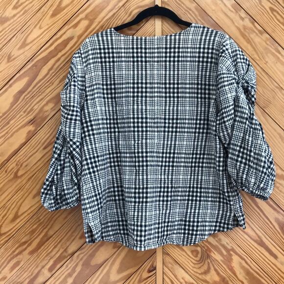 ZARA Check Puff Sleeve Peasant Blouse - Picture 5 of 6